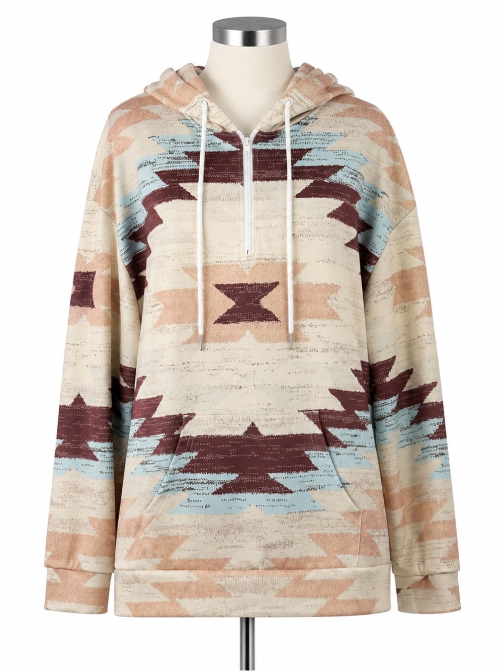 Emery Rose Women's Southwestern Aztec Half Zip Long Sleeve Hoodie